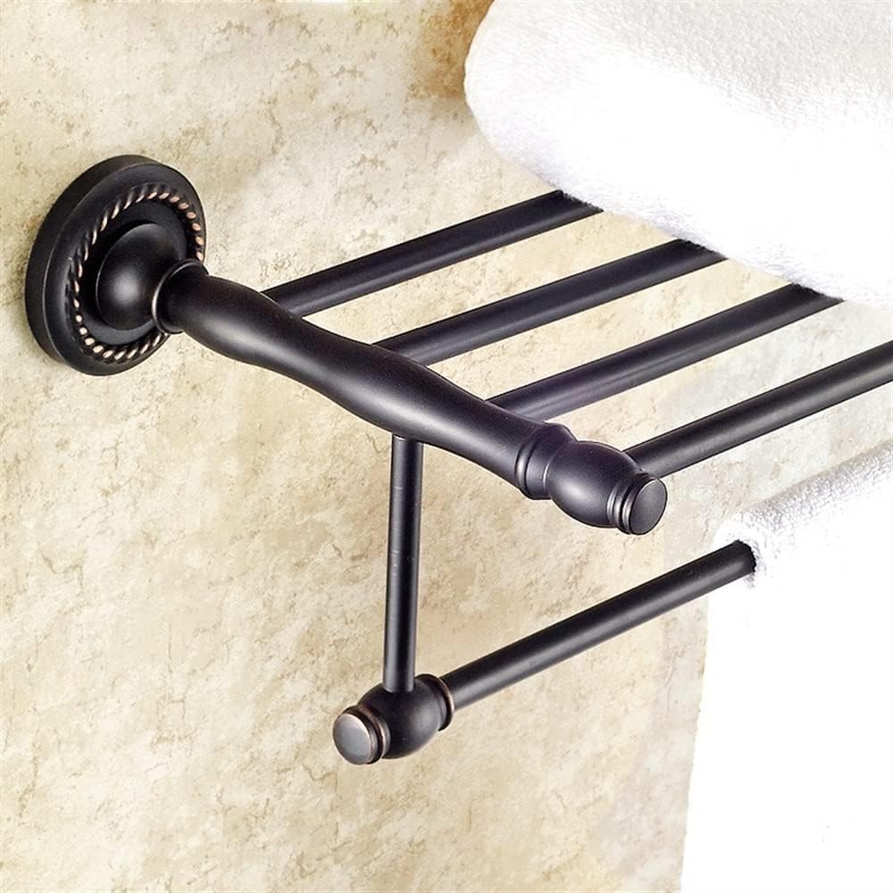 Black Copper Bath Towel Holder with 50cm Hanger Wall-Mounted Bathroom Rack