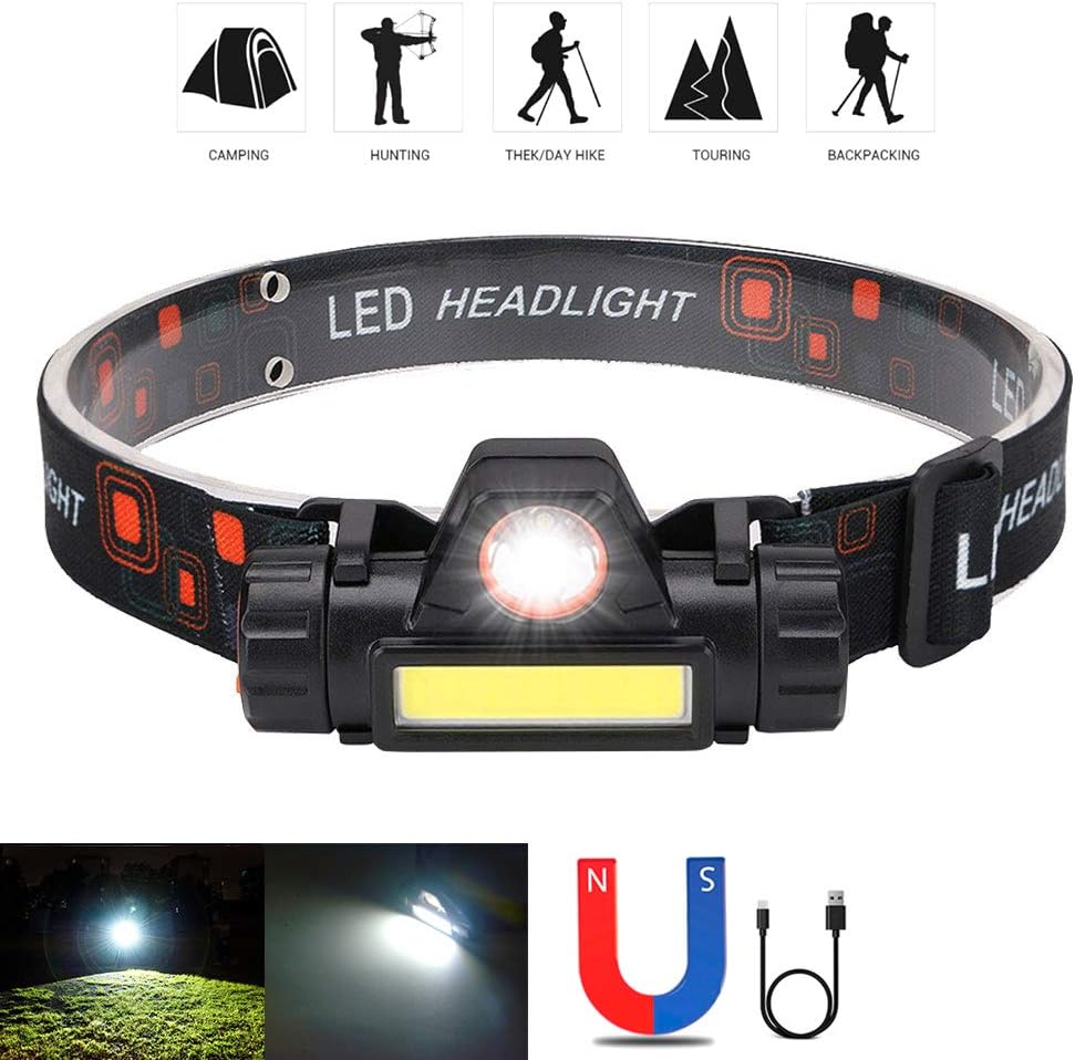 2-Piece Rechargeable Forehead Headlight for Night Walking Camping