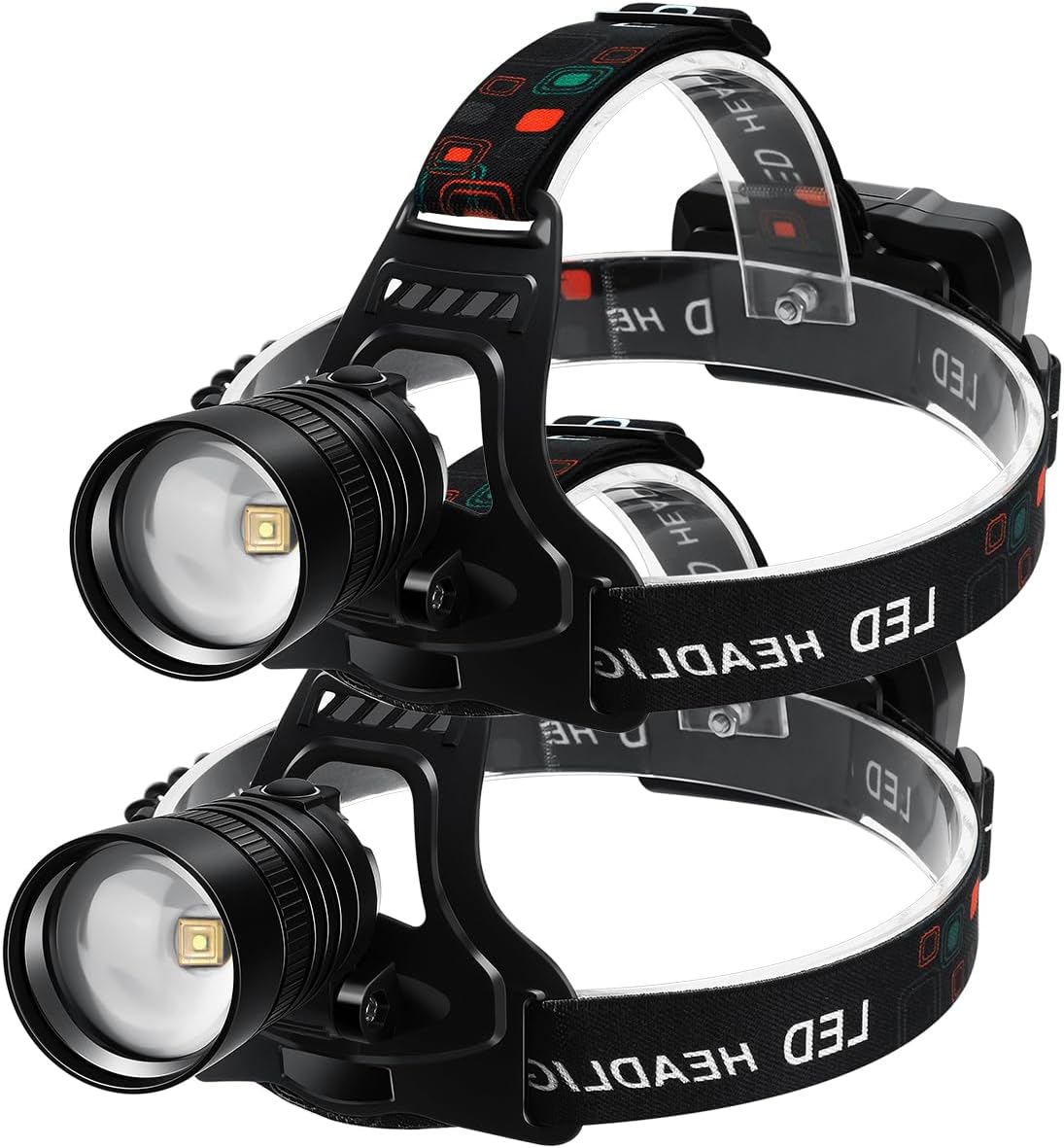 IP67 Waterproof 100000 Lumens Rechargeable Headlamp 90 Adjust 2x3 Modes 2h Charge