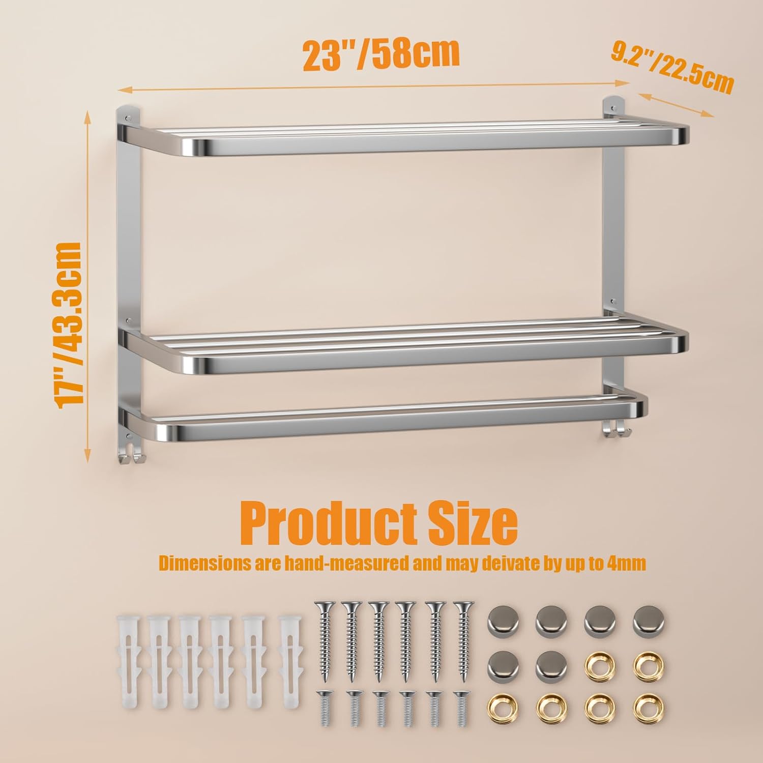 3-Tier Stainless Steel Towel Rack 40lbs Capacity Smooth Finish Easy to Install