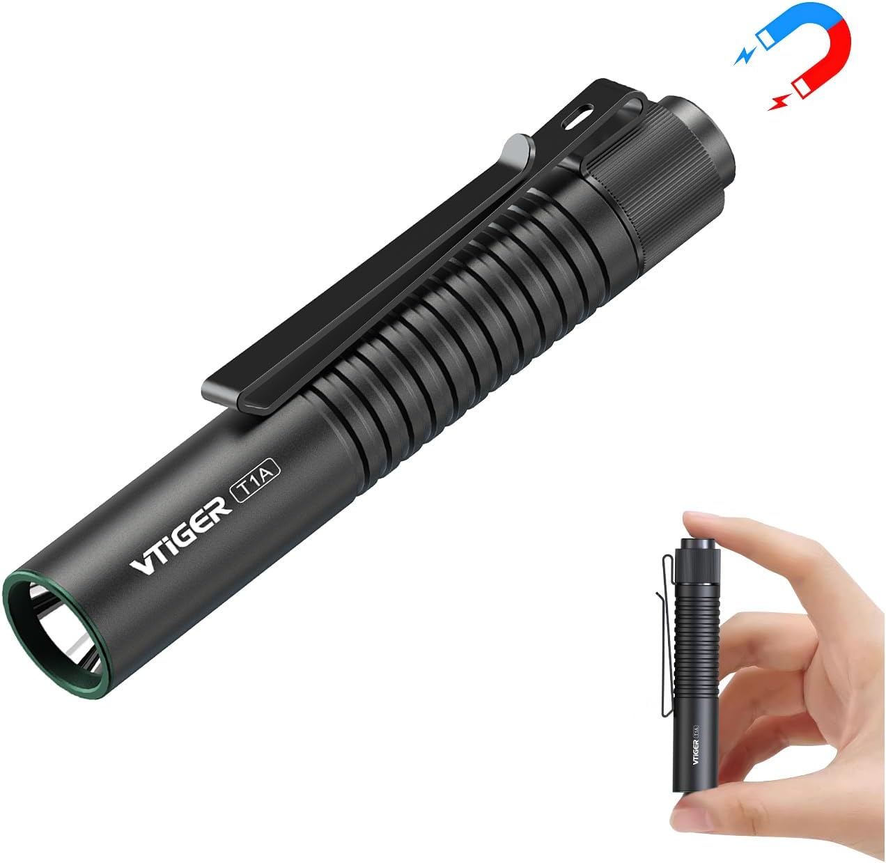 VTIGER T1A 1300 Lumens EDC Flashlight with Magnetic Clip