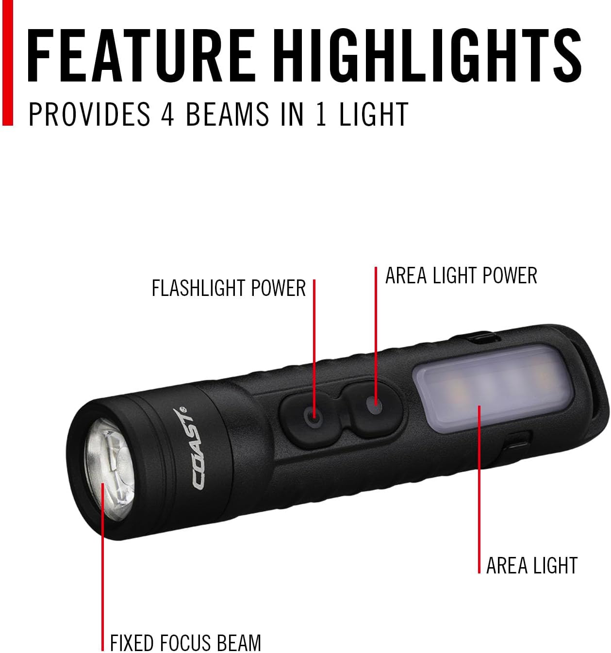Coast KL35R Rechargeable LED Pocket Flashlight with RED Light