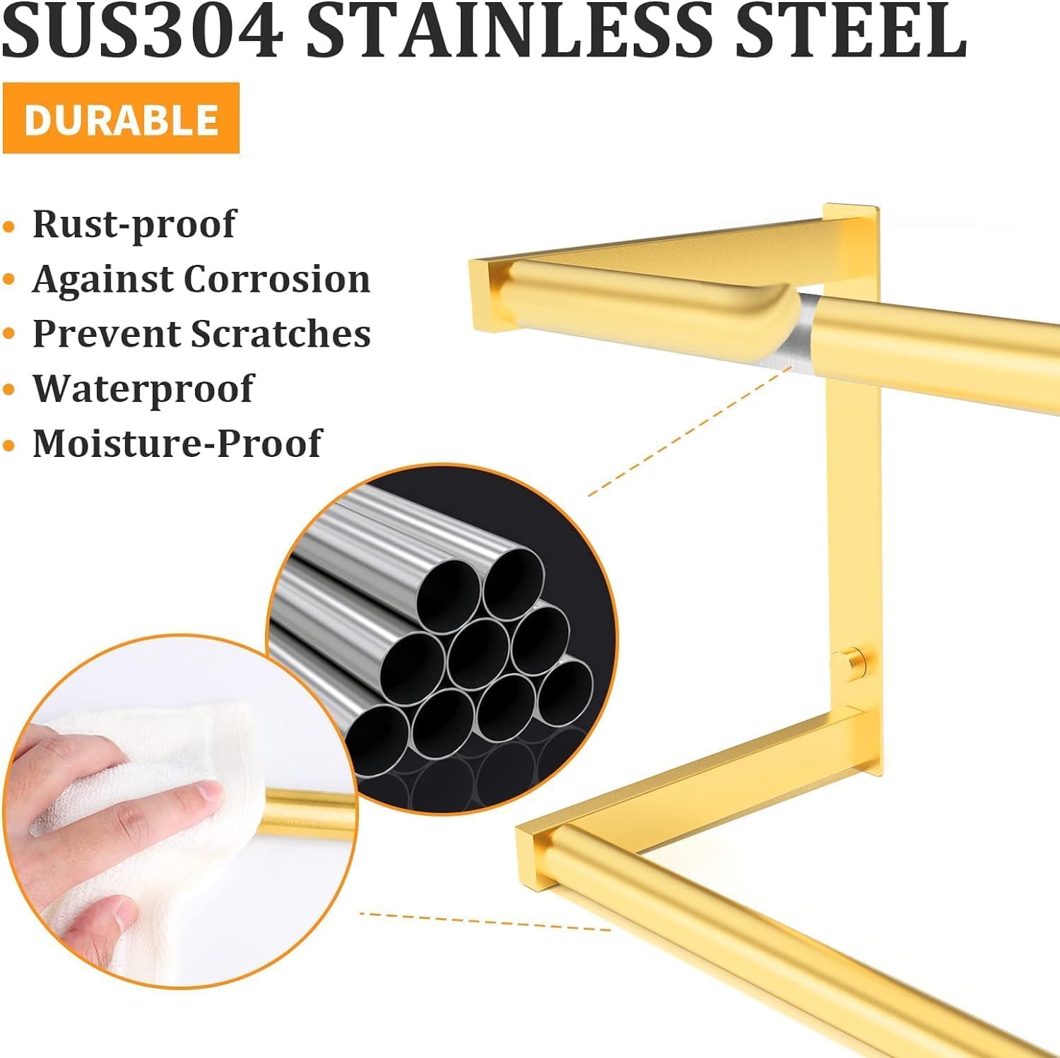 NSCMQSL Brushed Gold Towel Rack Stainless Steel Towel Holder for Bathroom
