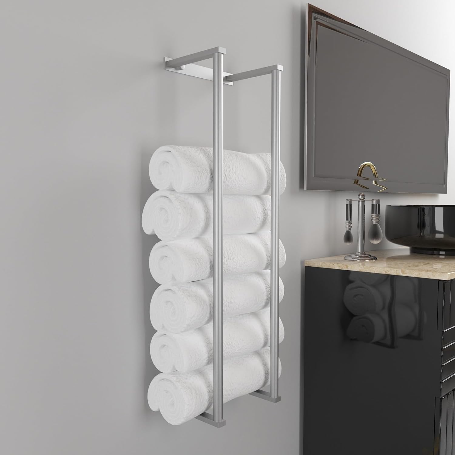 A chic space-saving towel holder