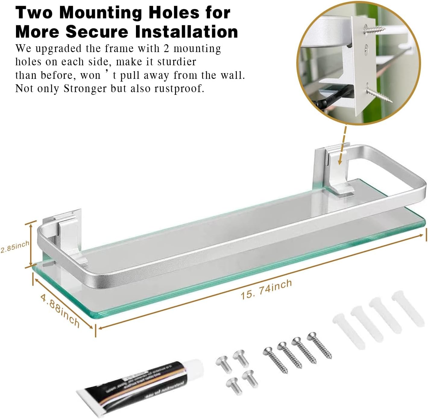 Sturdy Durable Glass Bath Shelf