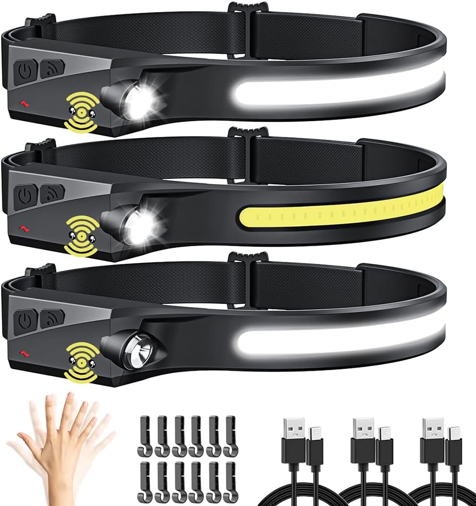 UUYEE Rechargeable 3-Pack Headlamp 230 Floodlight with Motion Sensor LED Modes