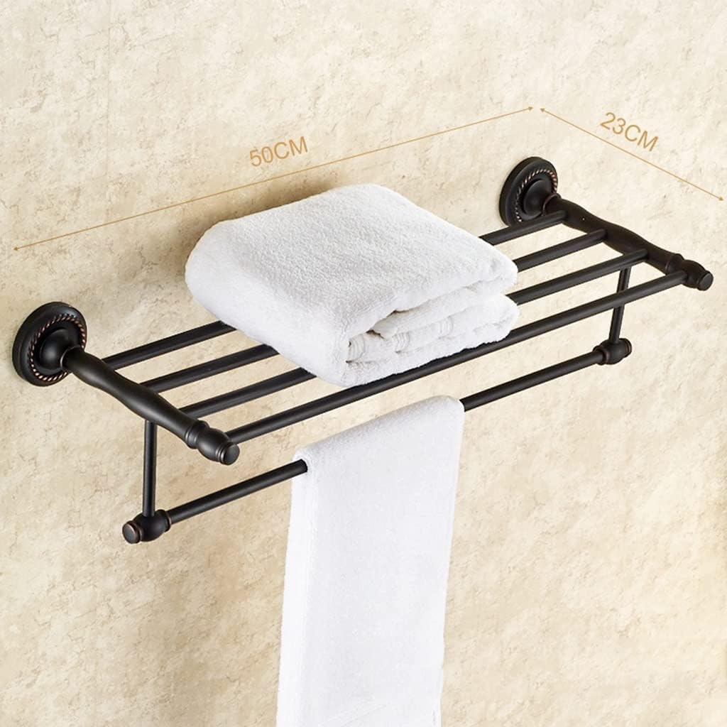 Black Copper Bath Towel Holder with 50cm Hanger Wall-Mounted Bathroom Rack