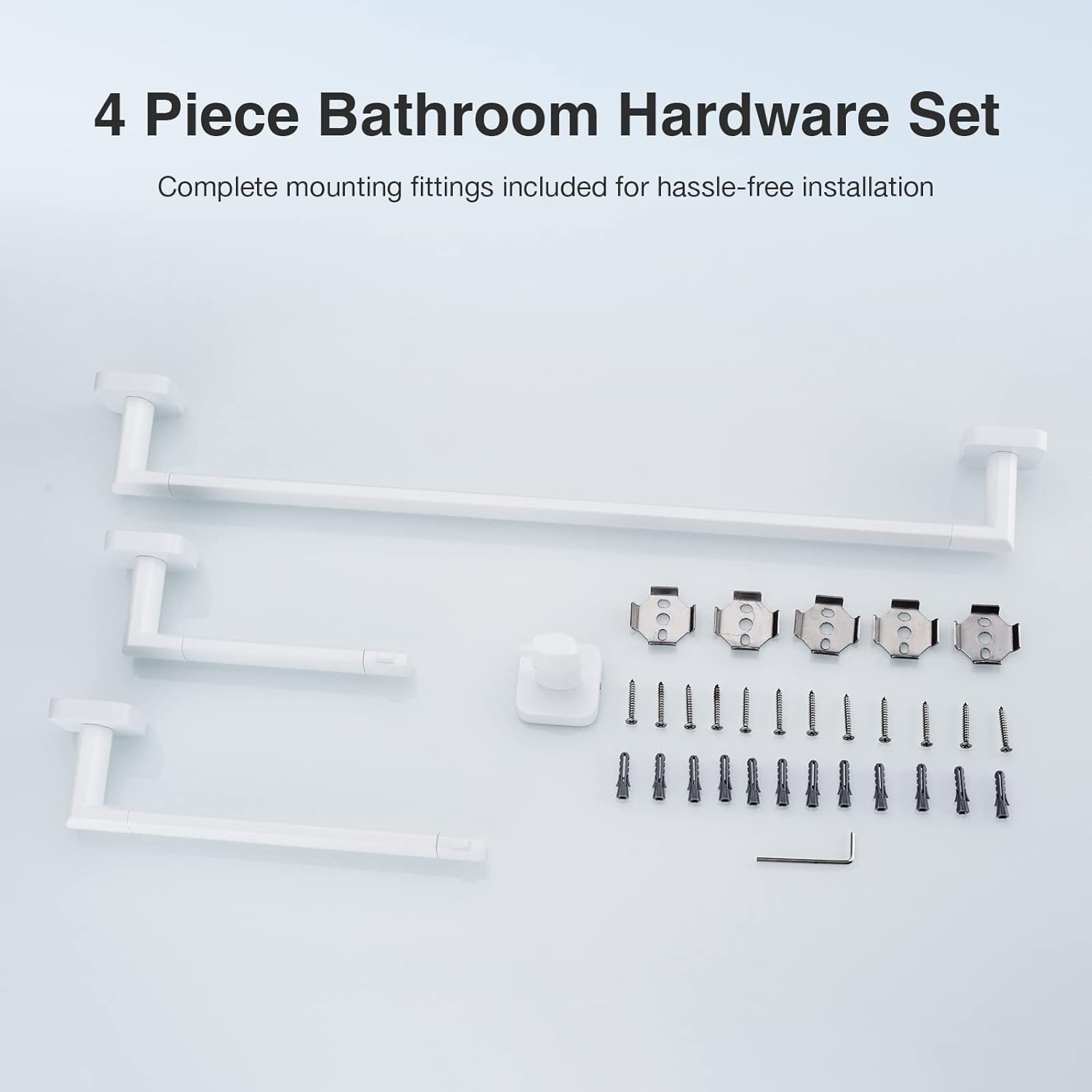 High-Quality White Bathroom Towel Bar Set with Stainless Steel 4-Piece
