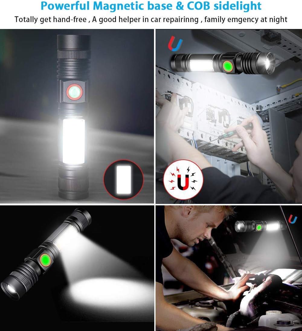 Hoxida Rechargeable LED Flashlight - Waterproof Magnetic Best for Camping