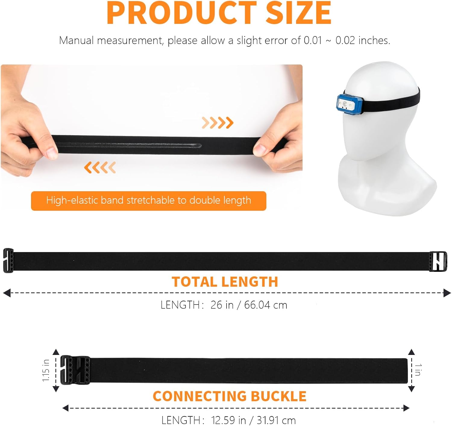 AHULIAO Elastic Headlamp Strap 1 - 2 Pack