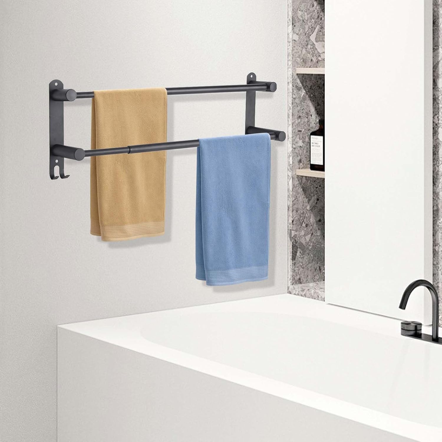 Adjustable Black Towel Rack for Bathroom Durable Stylish Design