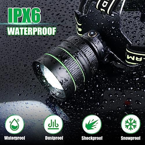 100000 Lumens Rechargeable Headlamp with 180 Adjustable IPX6 Waterproof Zoomable More