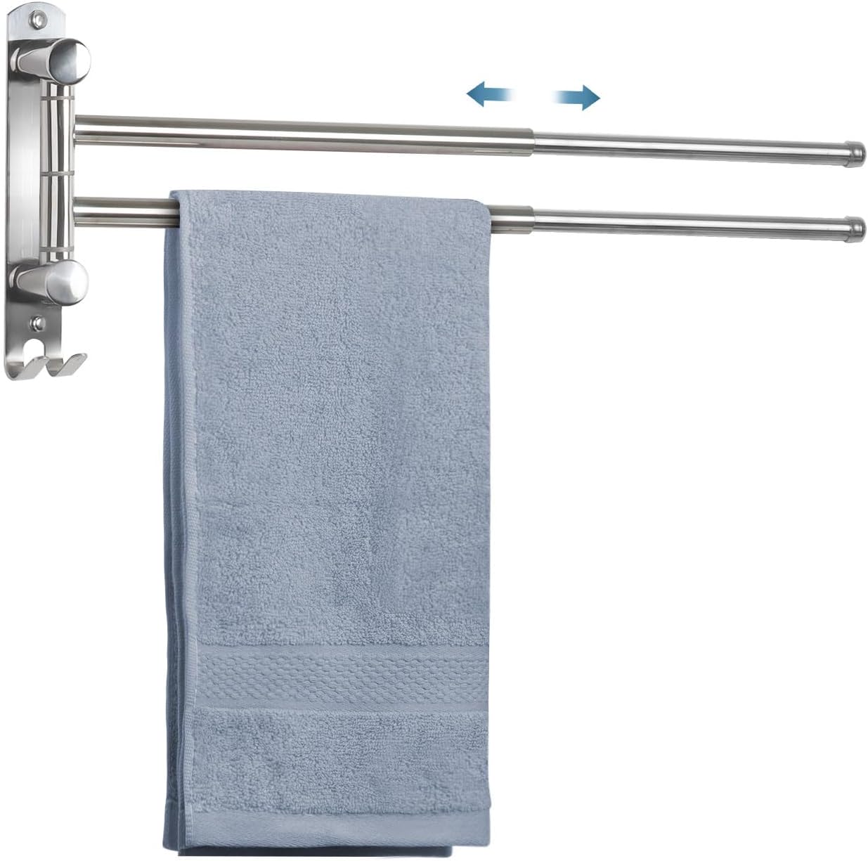 Adjustable Space-Saving Towel Rack Stainless Steel with Swivel Arms for Bathroom