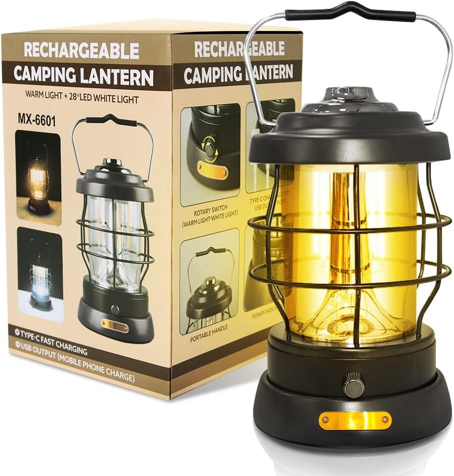 UniqueFire Retro Camping Lantern Rechargeable LED Camping Lantern for Emergency Outdoors