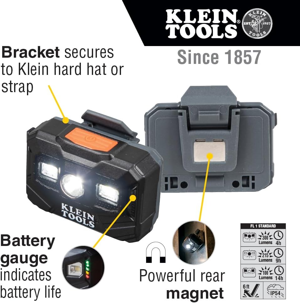 Klein Tools Rechargeable LED Headlamp Set with Bracket Fabric Strap