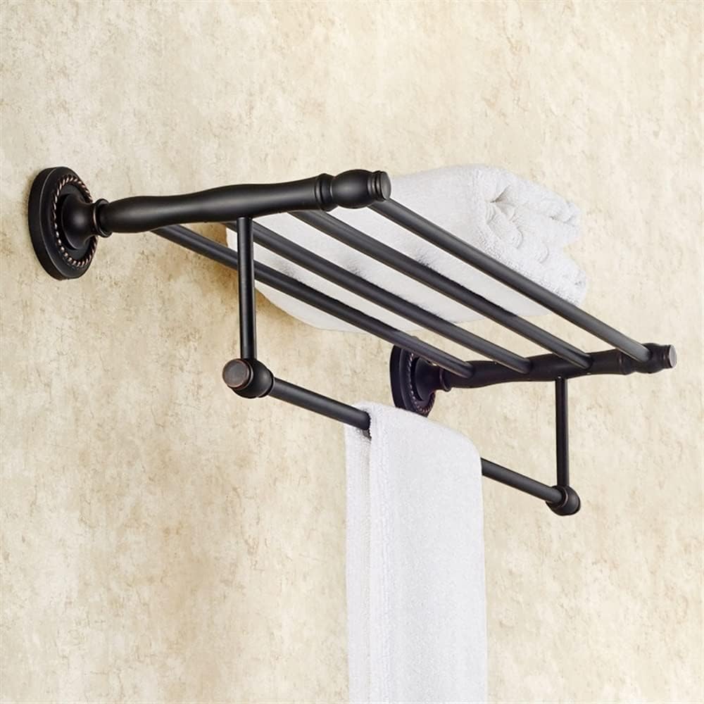 Black Copper Bath Towel Holder with 50cm Hanger Wall-Mounted Bathroom Rack