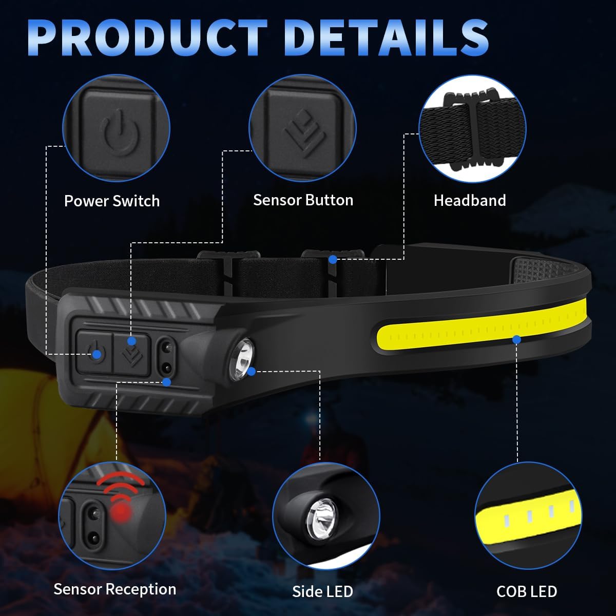 5-Piece Rechargeable 230 Headlamp with 2 Spotlights