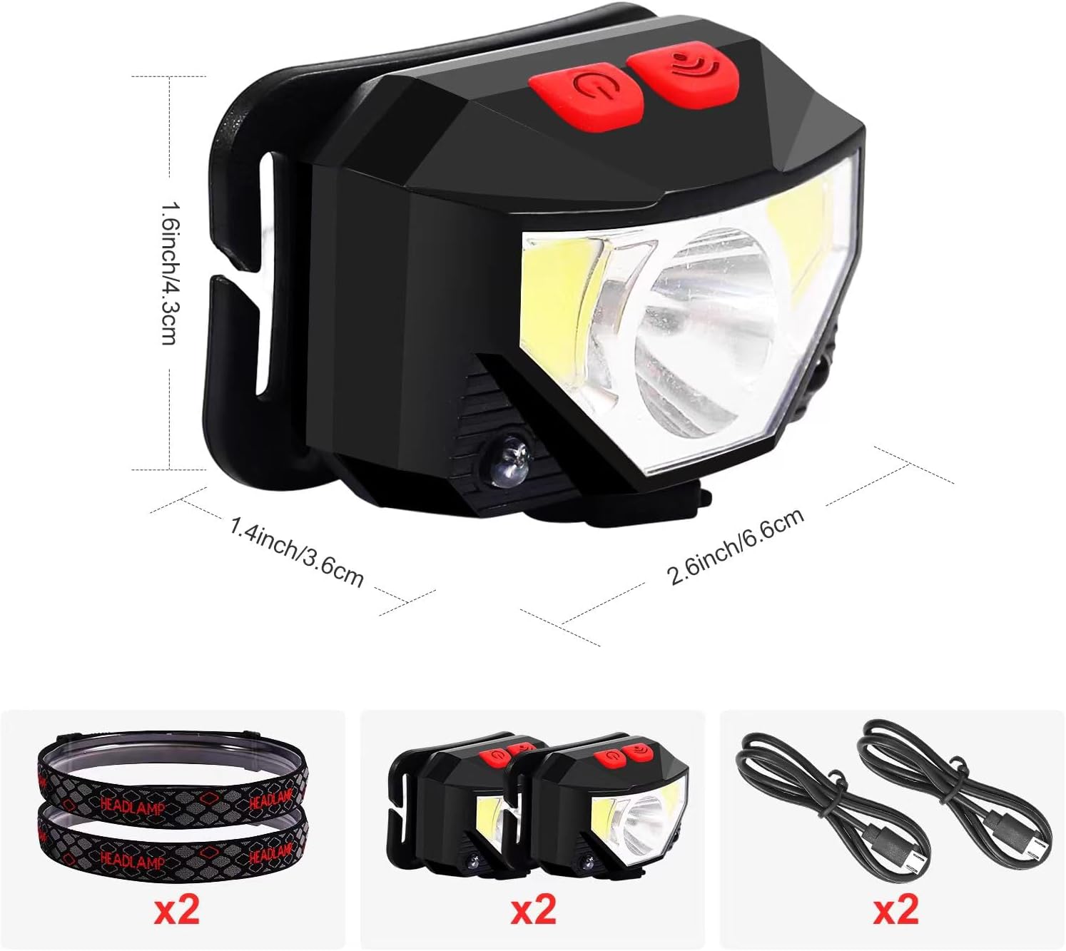 Headlamp Rechargeable 2 Pack