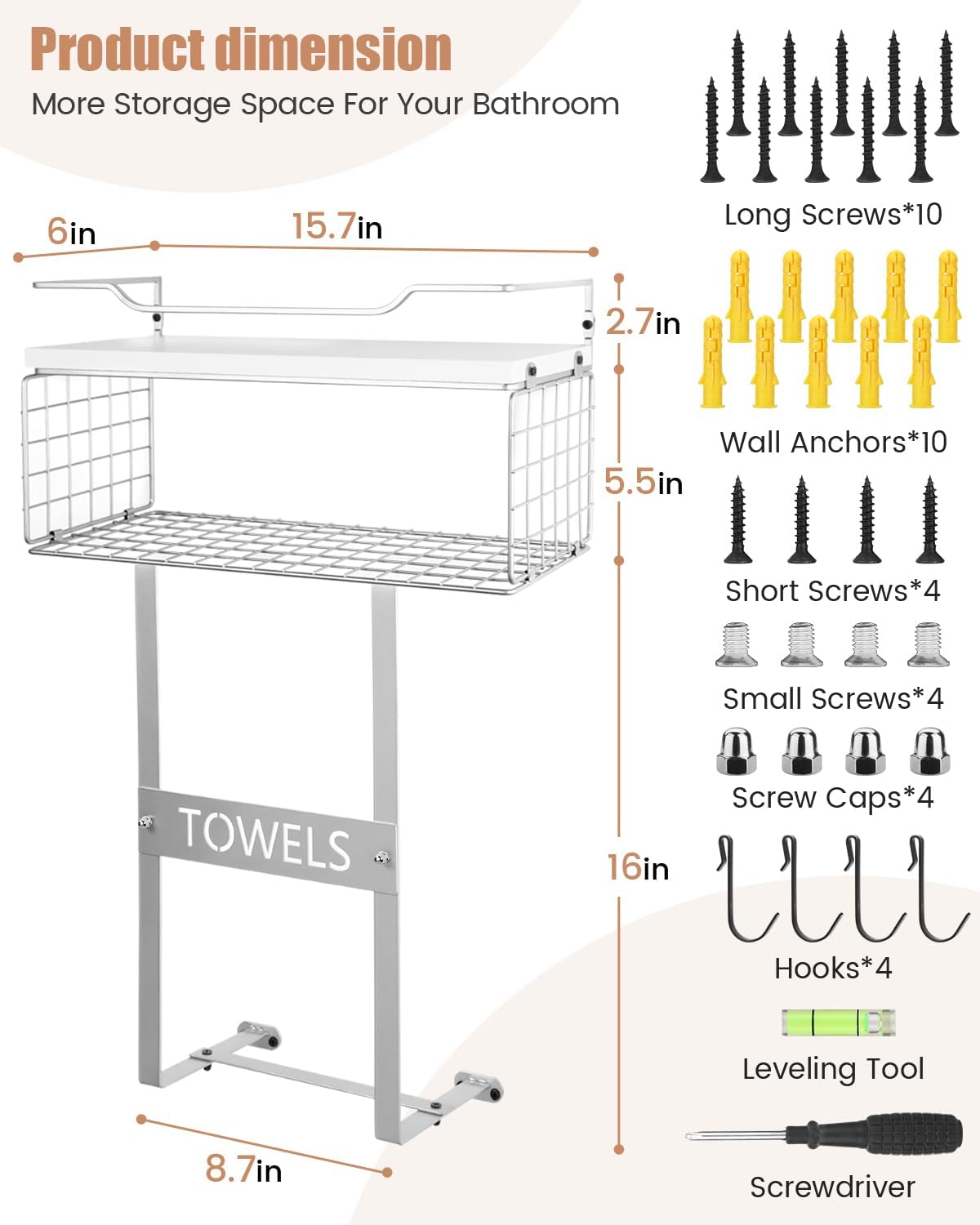 A Etior Towel Rack Wall-Mounted Bath Organizer Silver