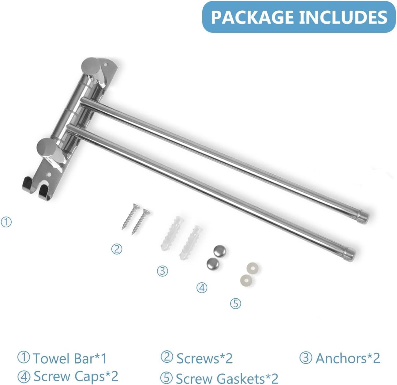 Adjustable Space-Saving Towel Rack Stainless Steel with Swivel Arms for Bathroom