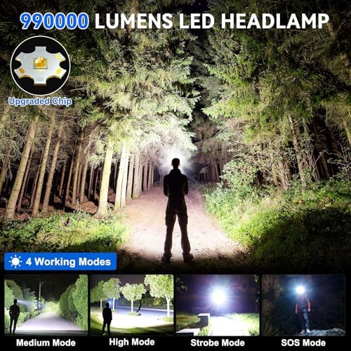 Cinlinso Headlamp 990000 Lumens Rechargeable