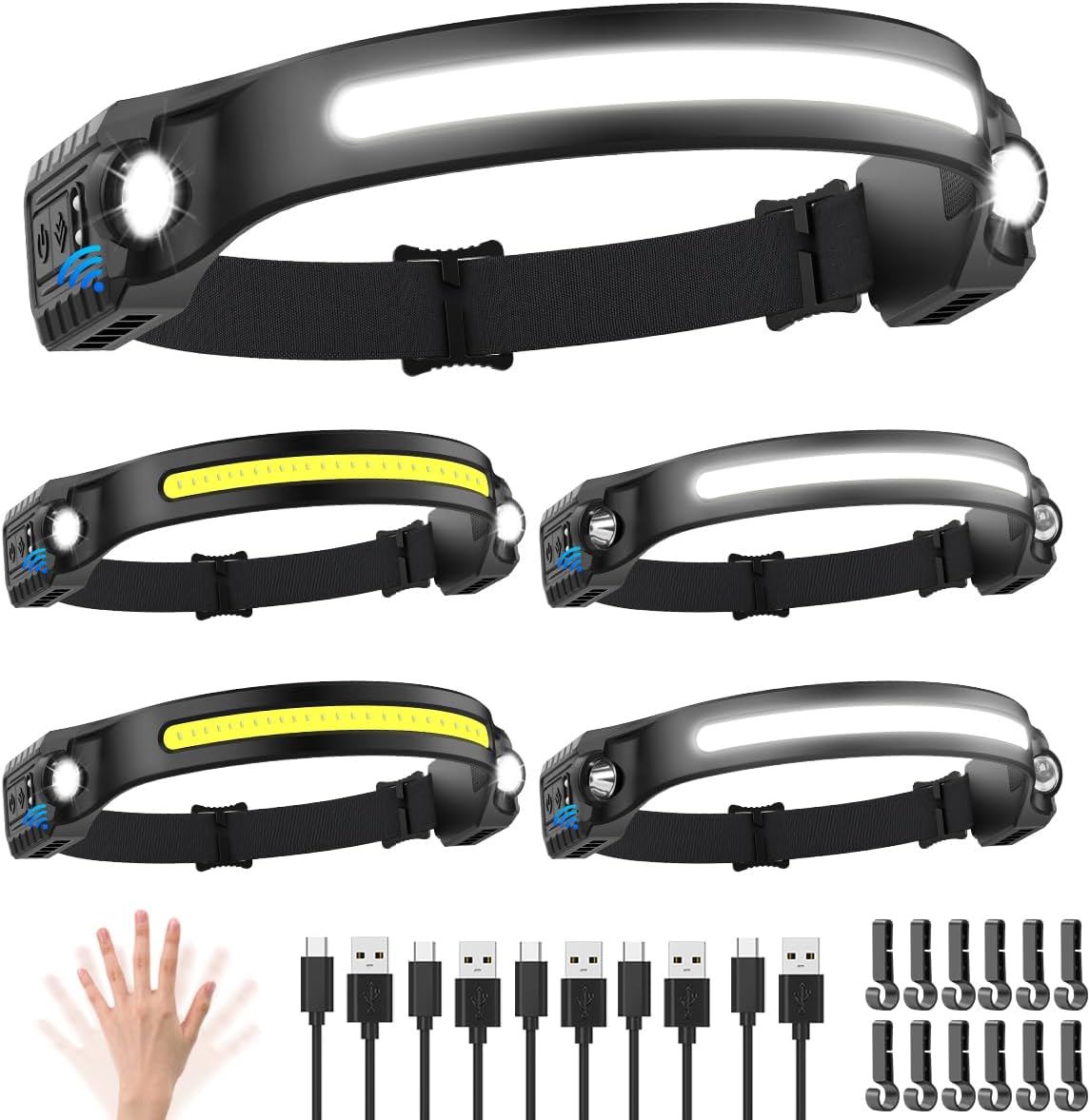 5-Piece Rechargeable 230 Headlamp with 2 Spotlights