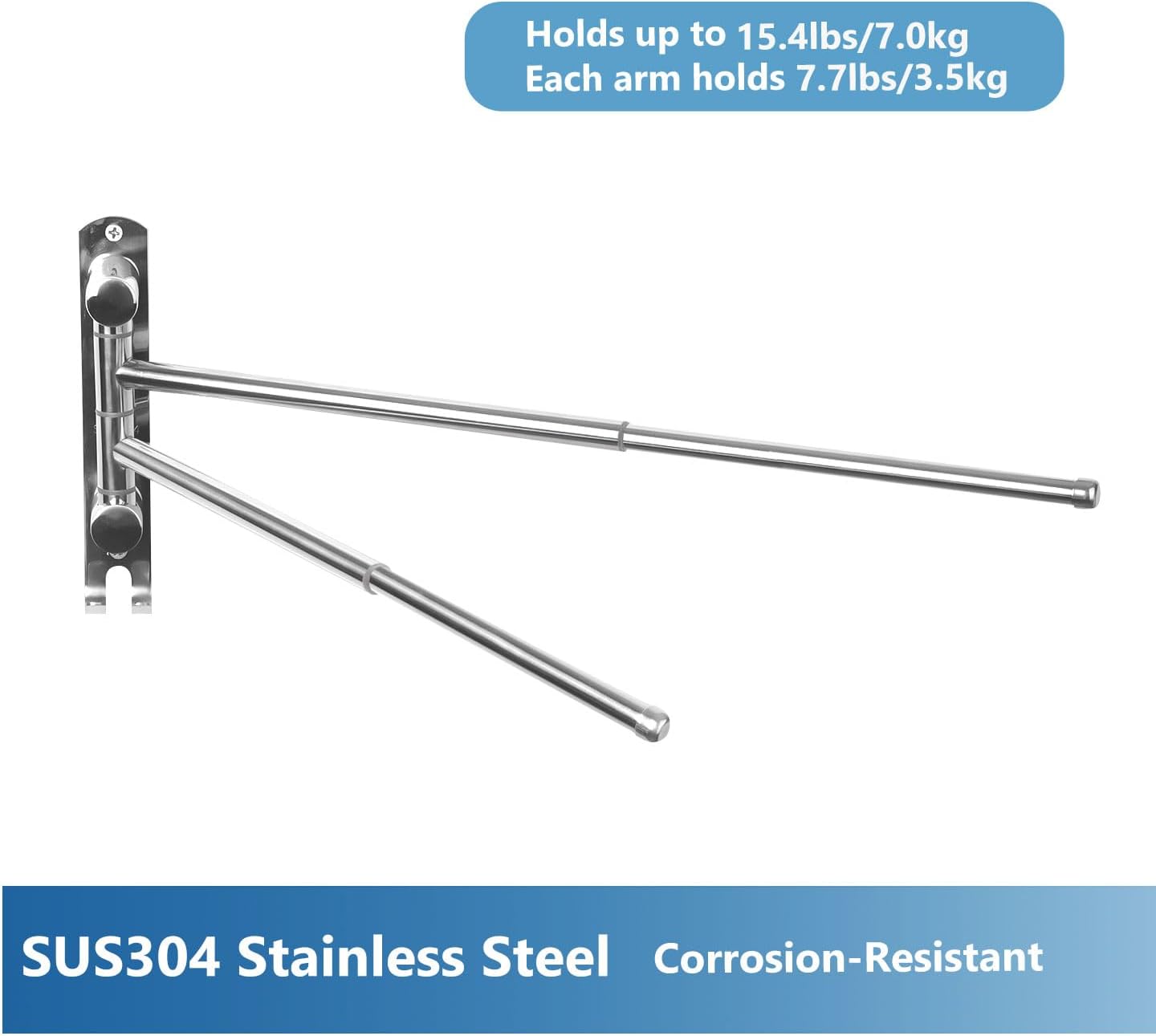 Adjustable Space-Saving Towel Rack Stainless Steel with Swivel Arms for Bathroom