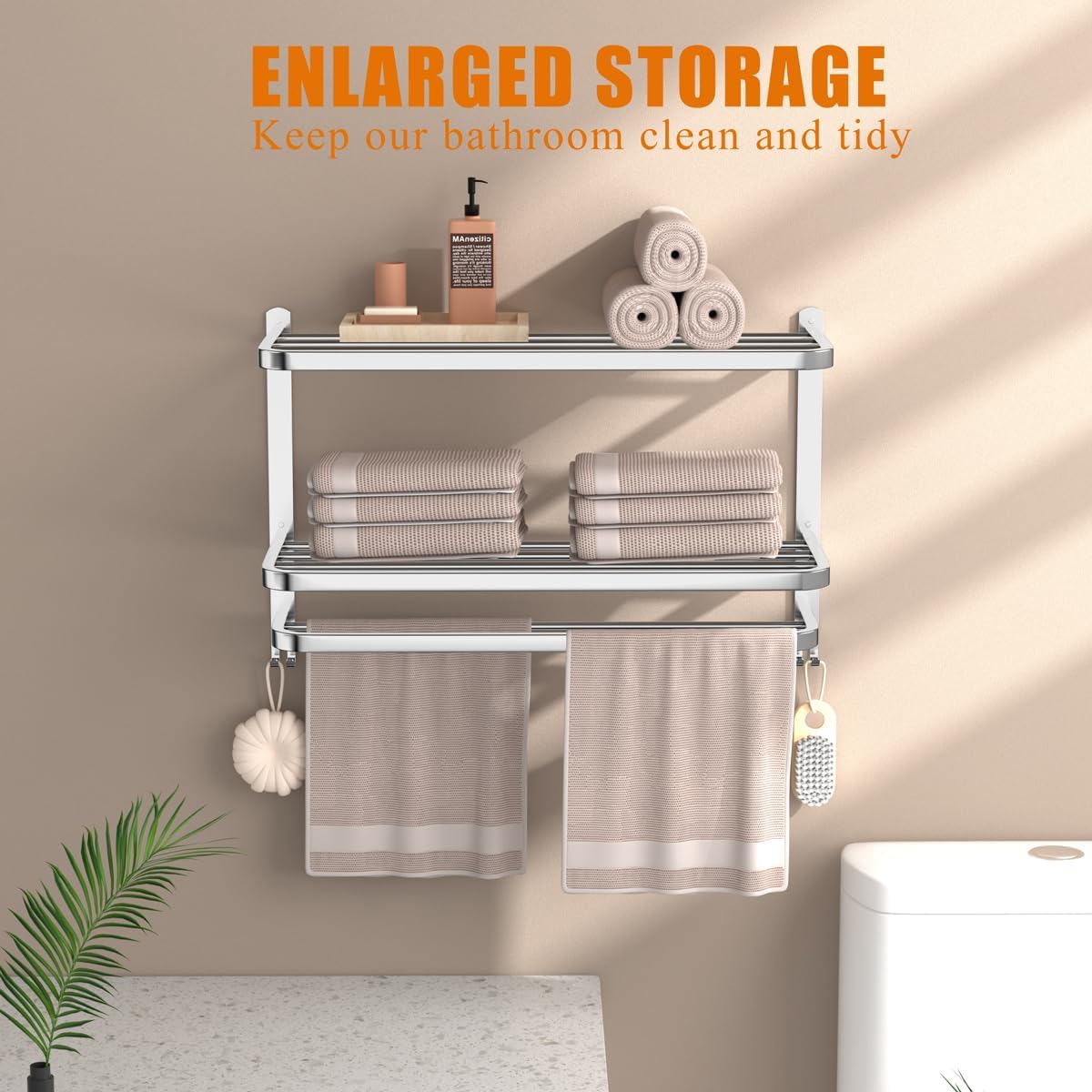 3-Tier Stainless Steel Towel Rack 40lbs Capacity Smooth Finish Easy to Install