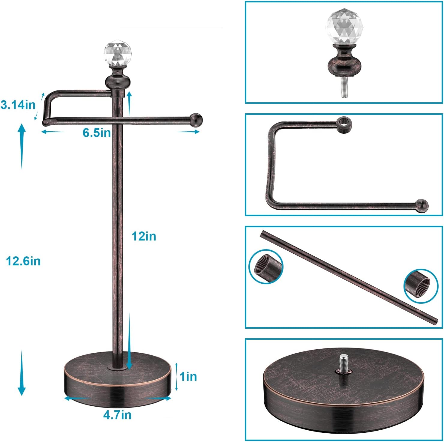 Bathroom Towel Holder with Crystal Ball Stylish Durable Towel Rack for Home