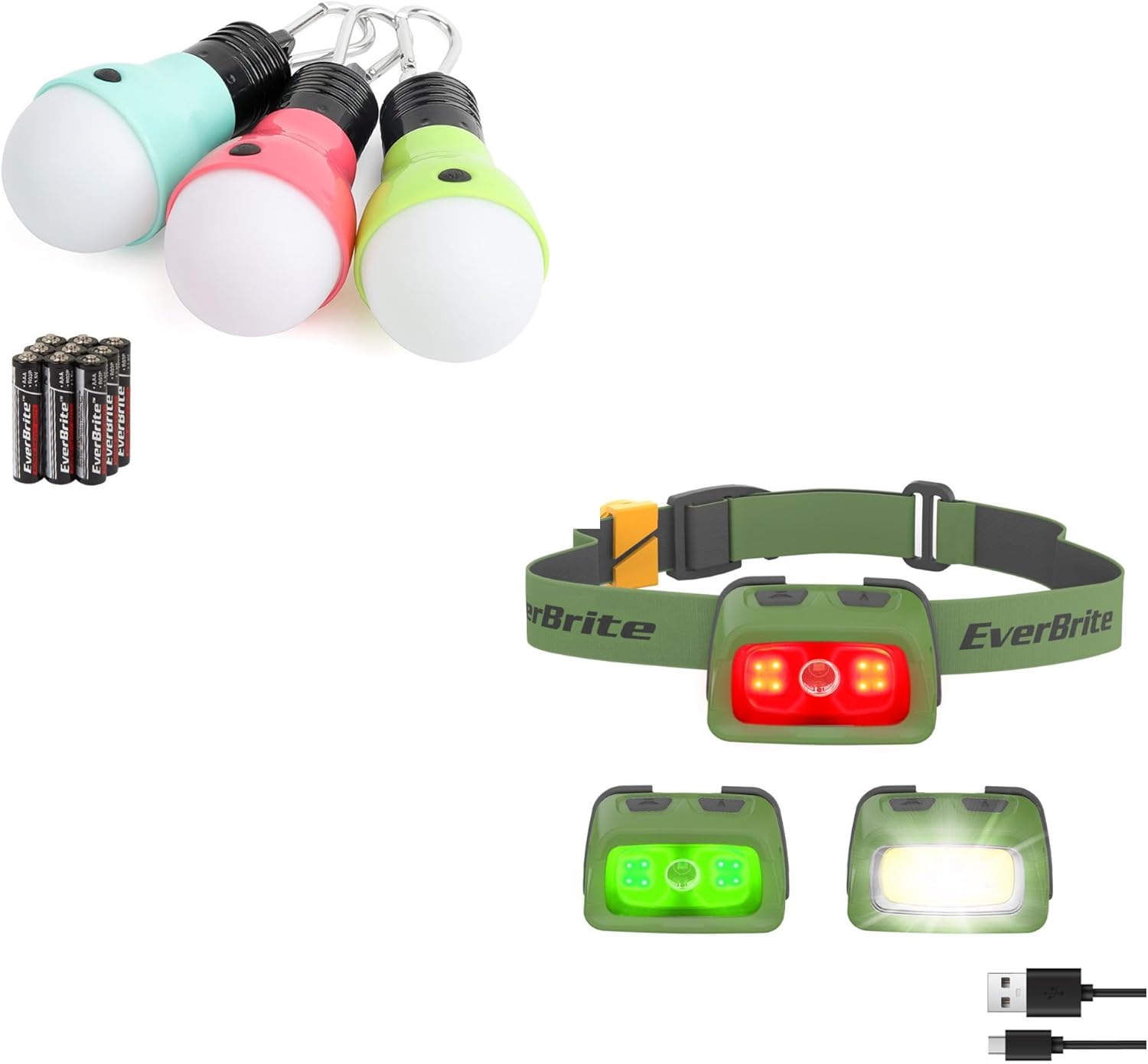 Three-Piece camping LED lights with Rechargeable headlamp for outdoor use