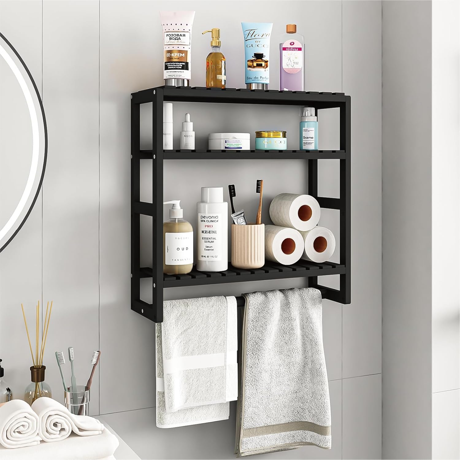 Bathroom Storage Organizer with Bamboo Shelf