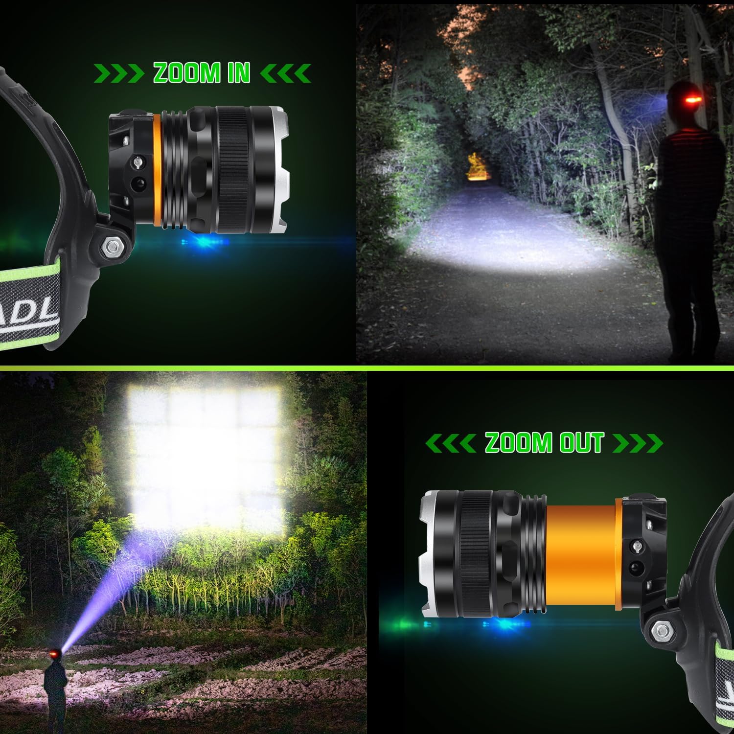 AikertecRechargeable Headlamp 120000LM Bright Super Bright IPX7 Waterproof Hiking Camping 2 Pack