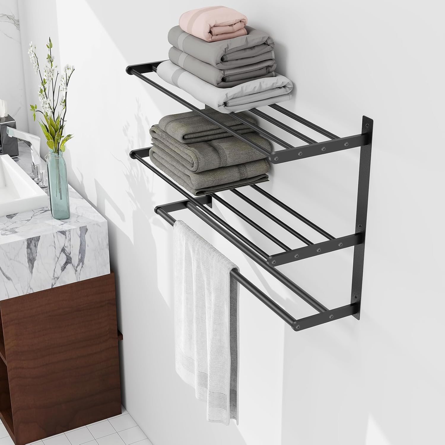 The Bethom 24 Wall-Mounted Towel Rack with 3 Tier Storage