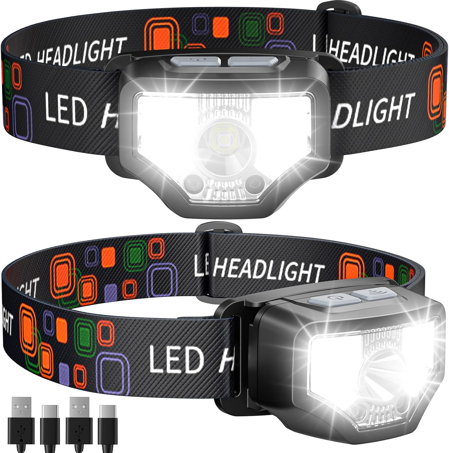 Two-Piece 1200 lumen Rechargeable Headlamp with Motion Sensor