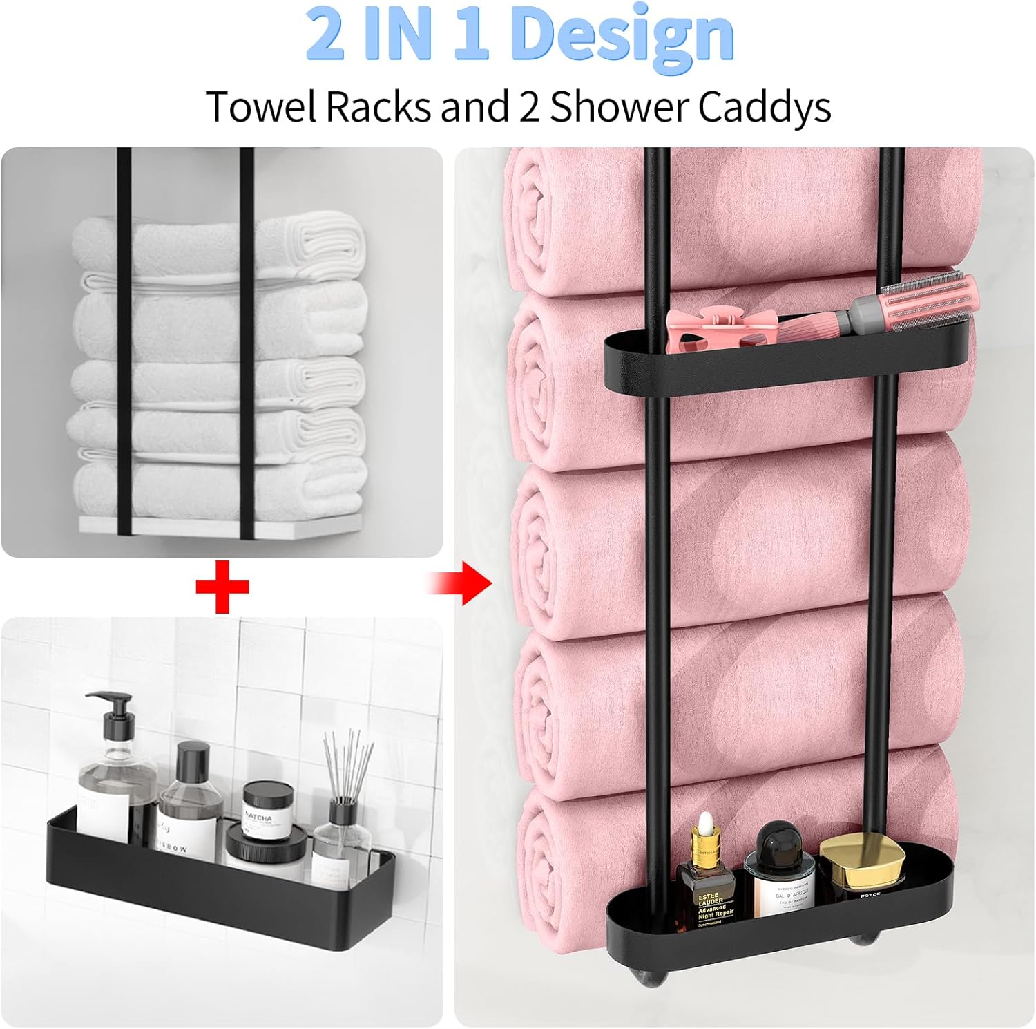 Space-Saving bath towel shower organizer Black