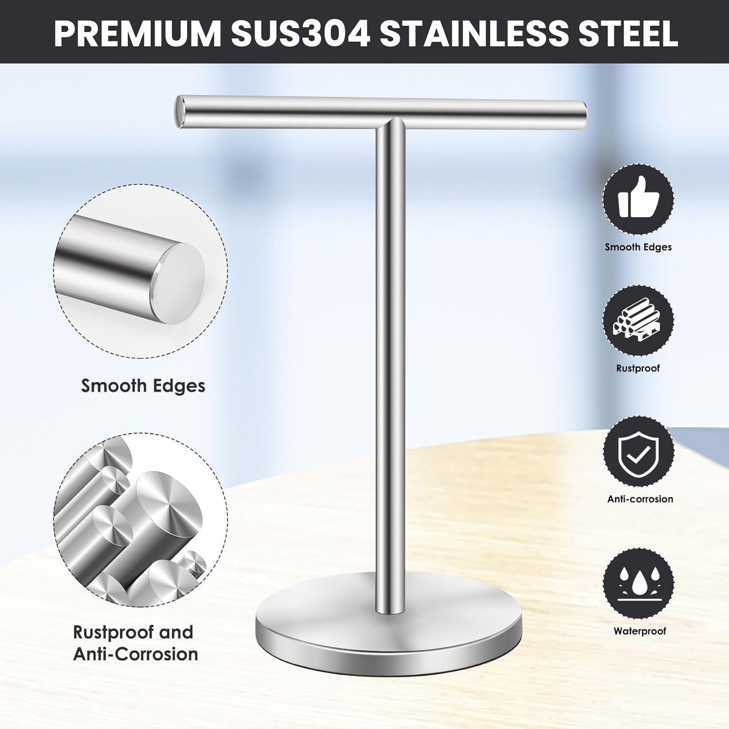 Sturdy Stainless Steel T-Shape Towel Holder Stand for Bathroom