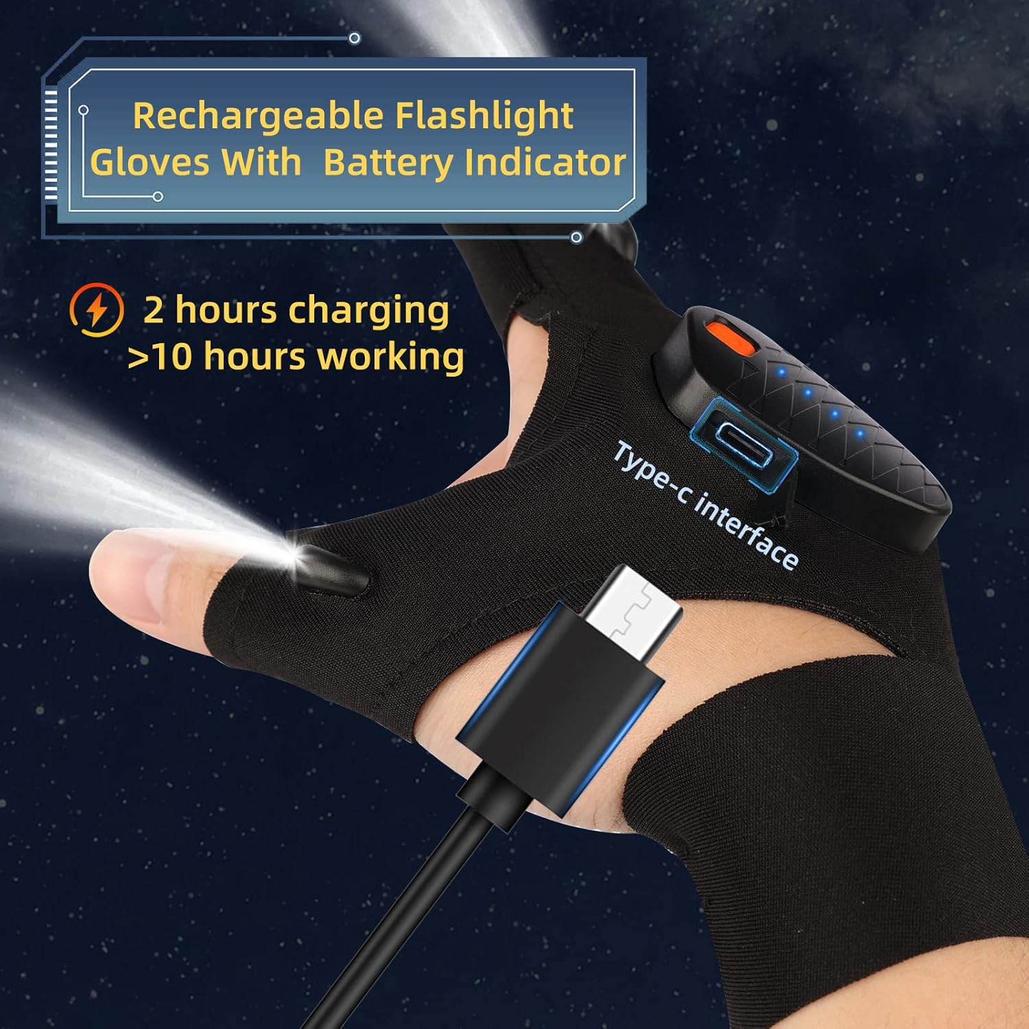 Rechargeable LED Glove for Men Fishing Camping
