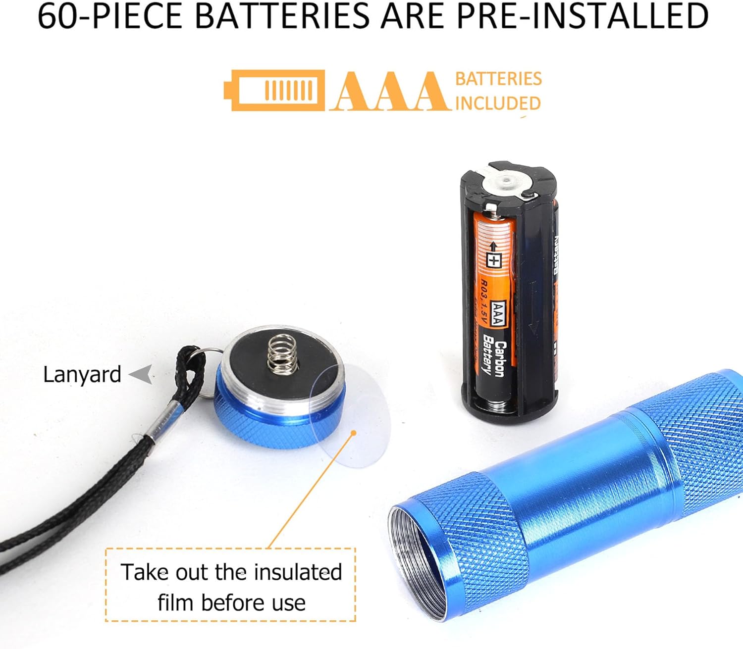 JS20-LED Aluminum Flashlight Set with Lanyard Batteries Included