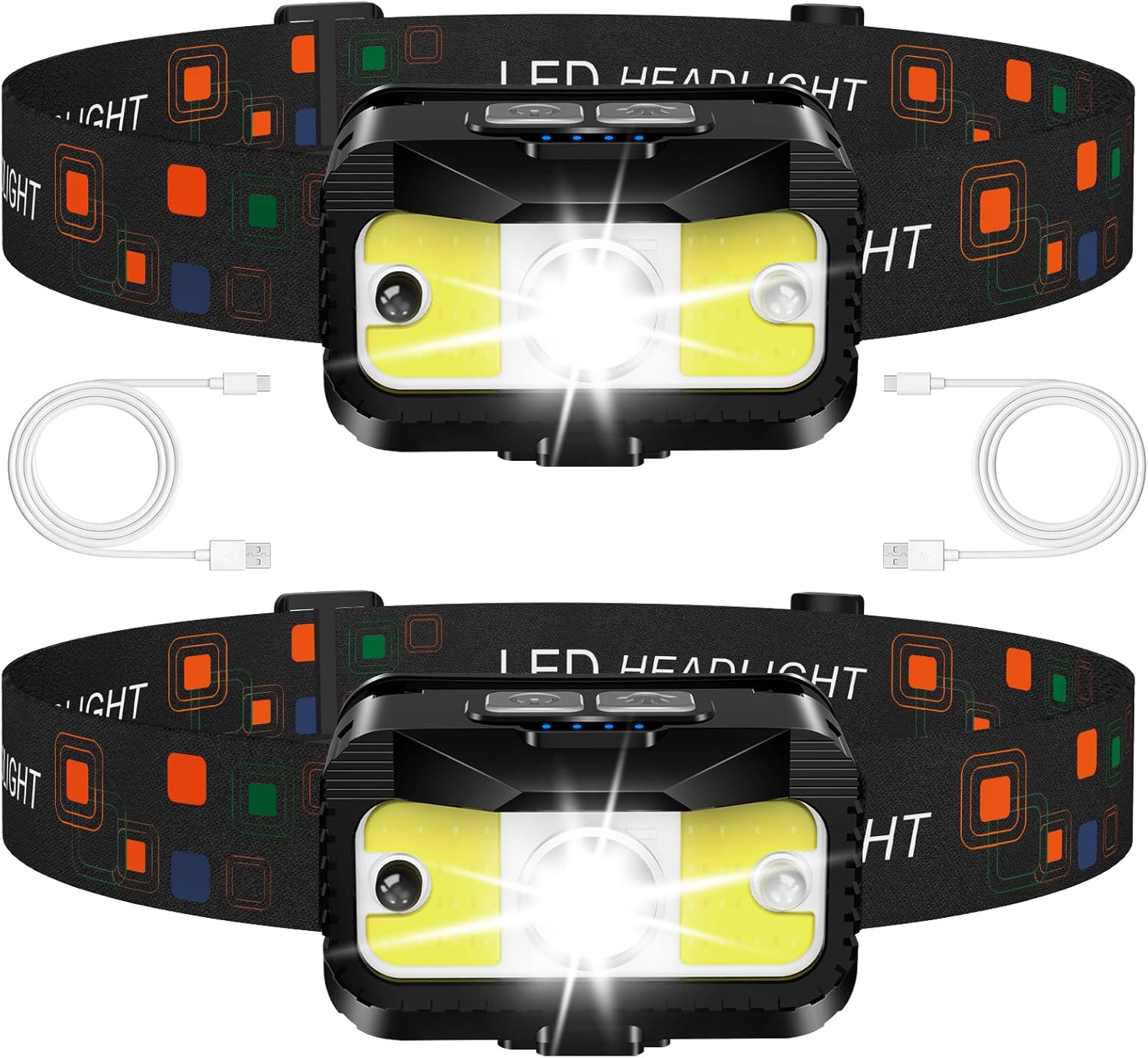 MIOISY Rechargeable LED Headlamp - 1200 Lumen Dual Modes Motion Sensor Waterproof