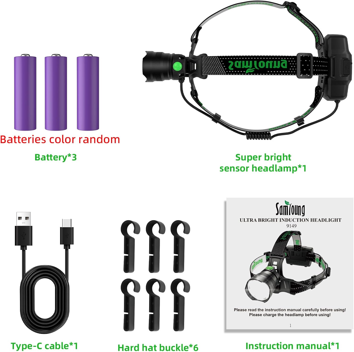 100000 LM LED Headlamp with Induction Function for Camping Hunting