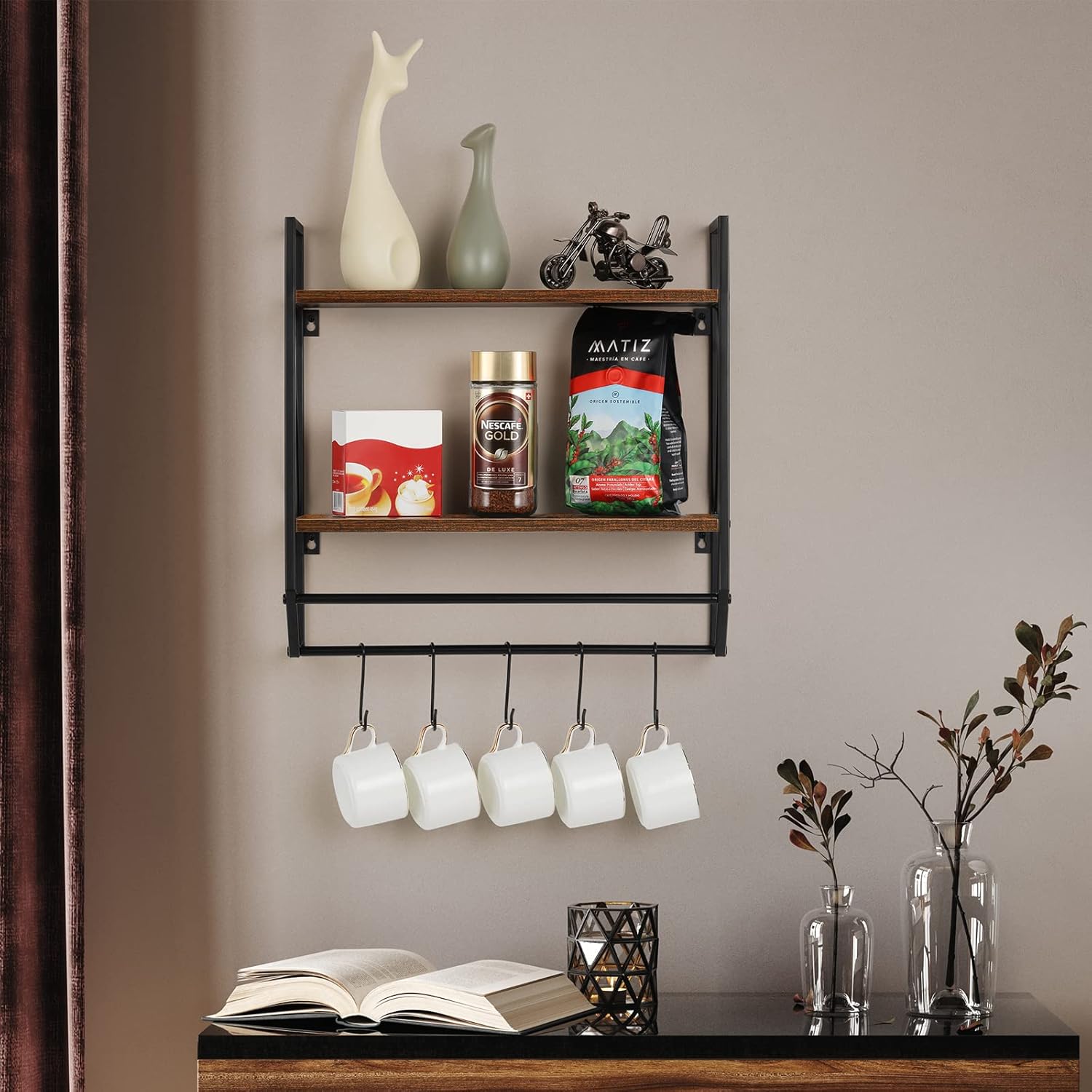 CADUKE 2-Tier wall-mounted bathroom towel rack with hooks