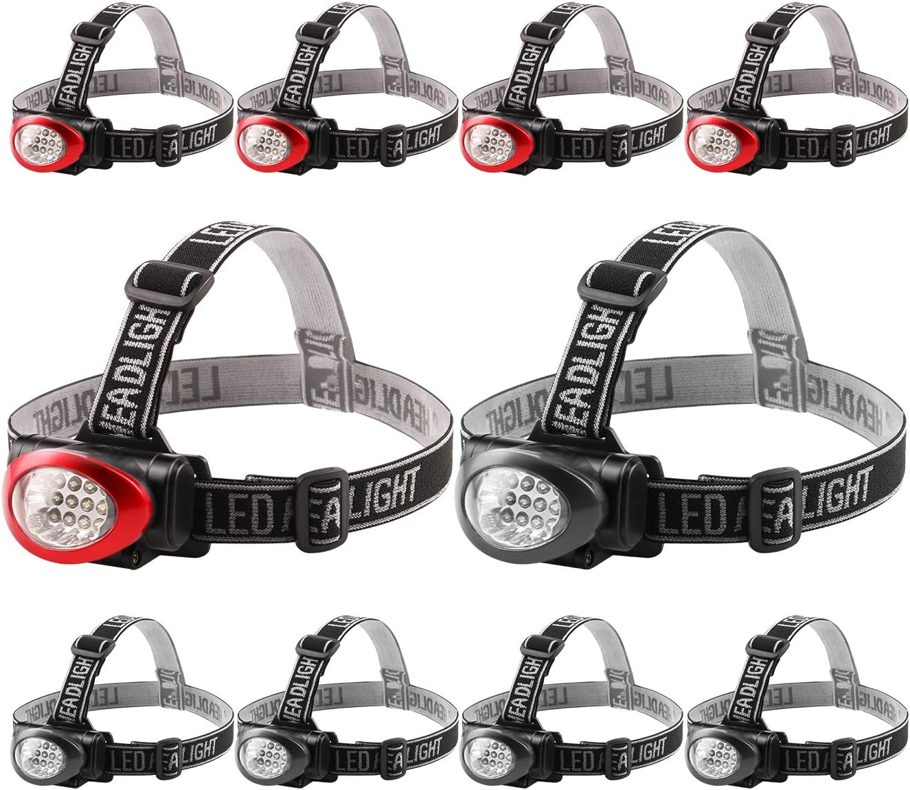 Lichamp 10-Piece Headlamp Set - 12 LED 3 Modes Adjustable Headband