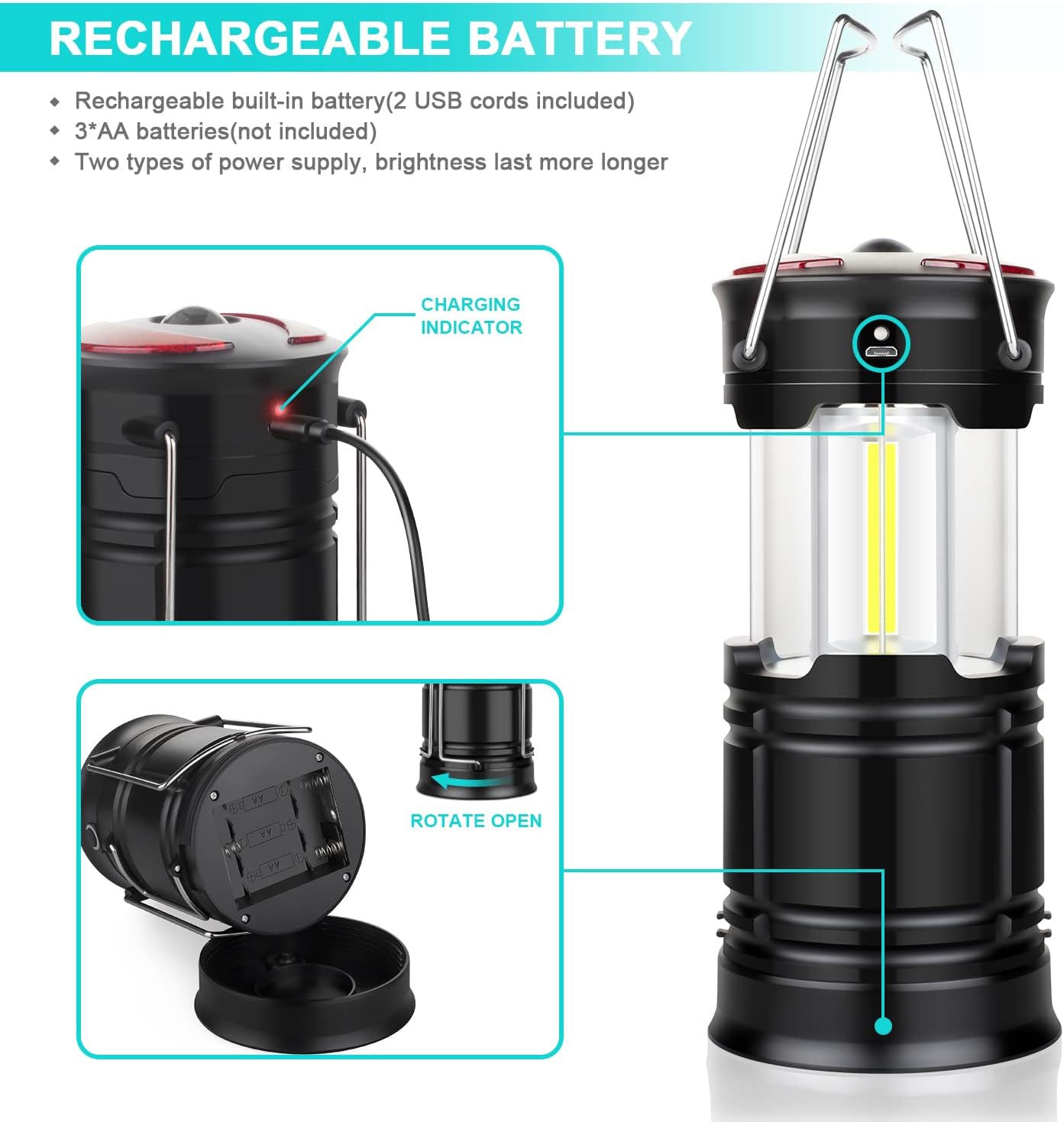 2-Piece Rechargeable LED Camping Lantern with Red Warning for Survival