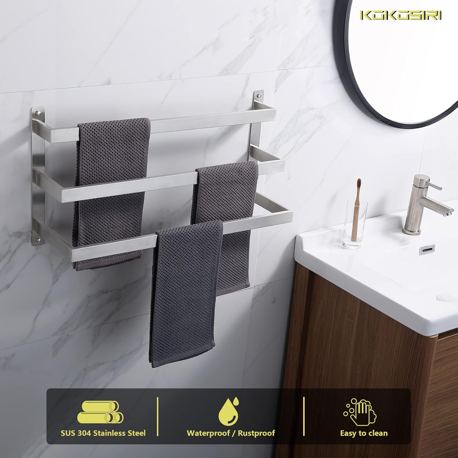 KOKOSIRI 3-Tier Bath Towel Bars stainless steel