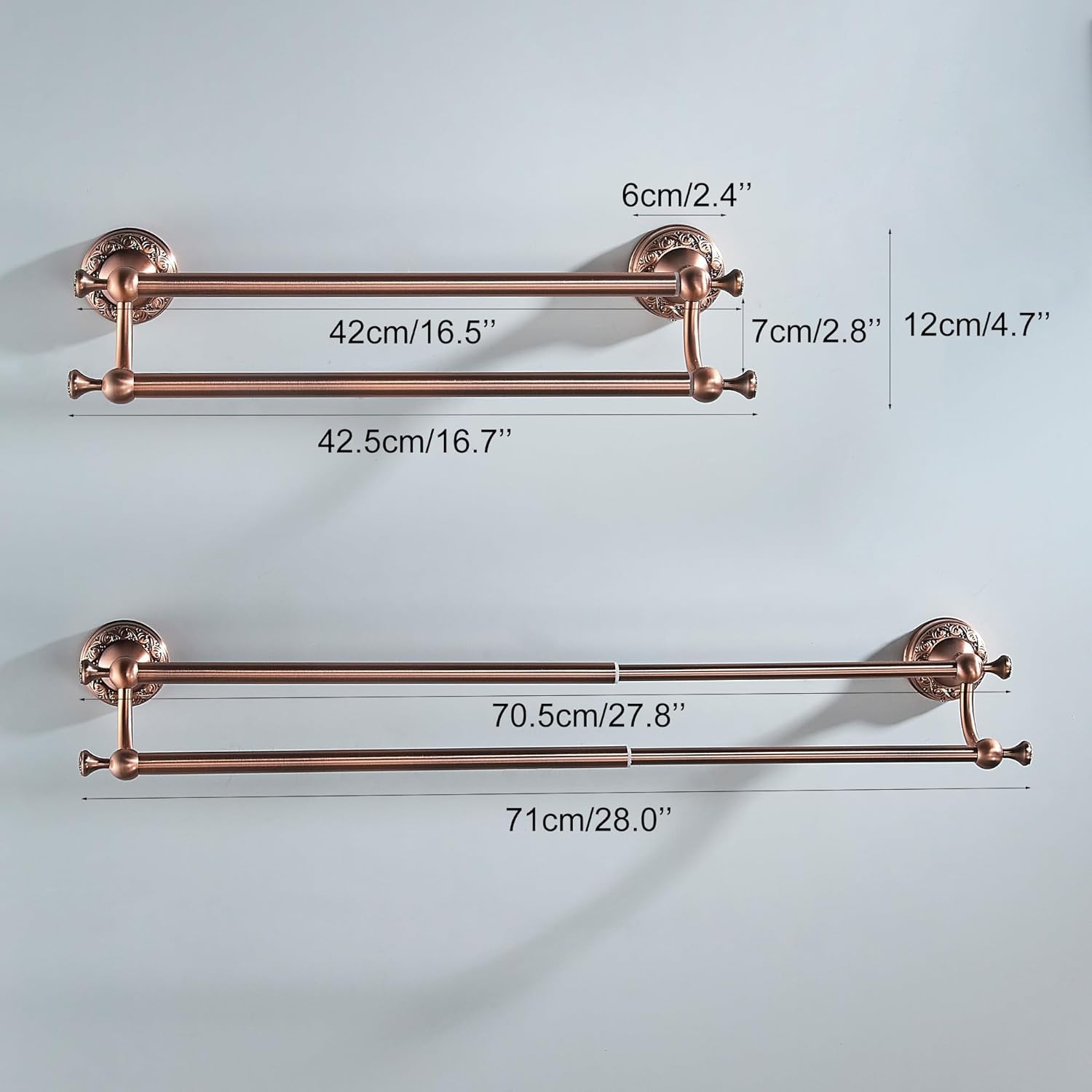 Adjustable Red Copper Bath Towel Holder