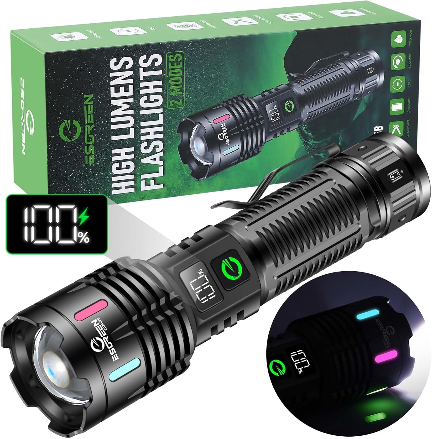 Esgreen Rechargeable LED Flashlight with Double Modes