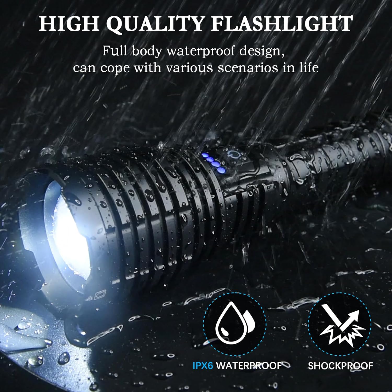 Rechargeable Tactical Flashlight 1800000 Lumens 5 Modes Waterproof 31 Hour Runtime