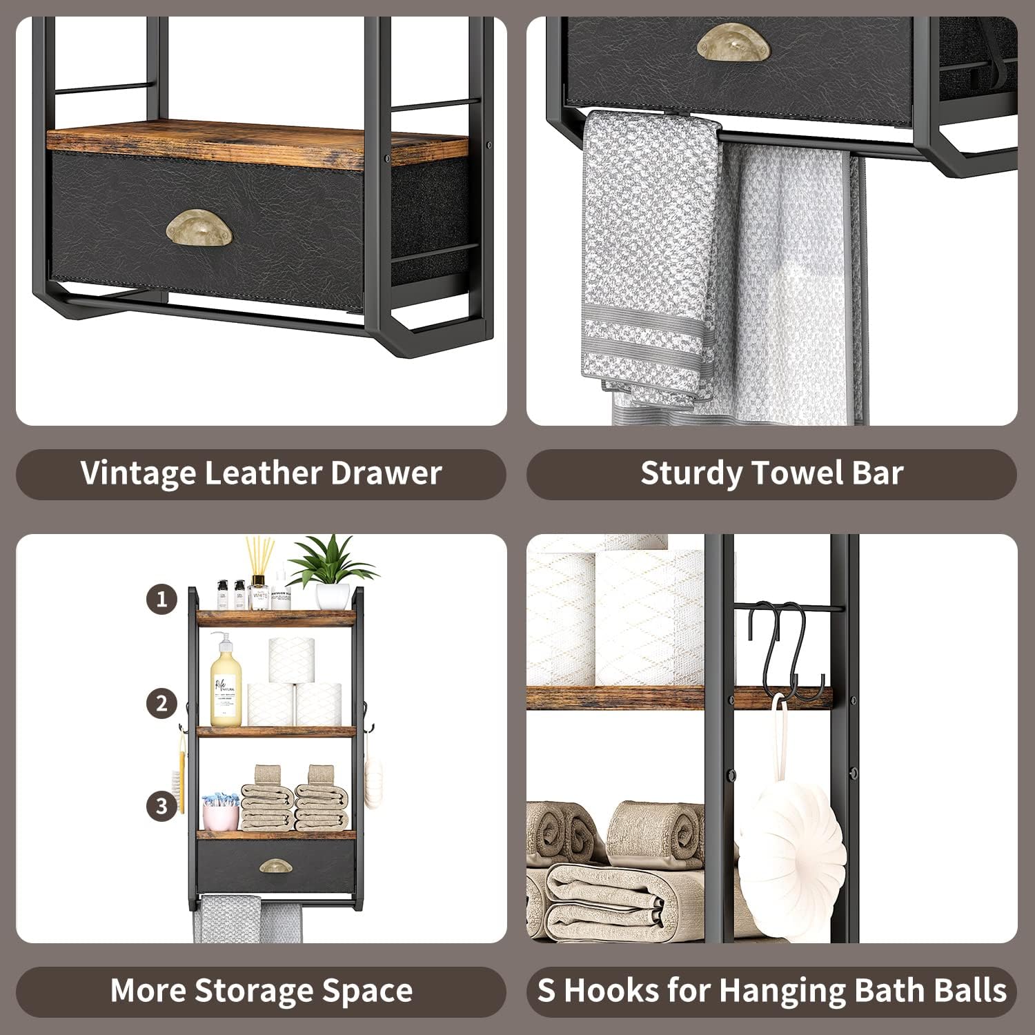 Wall-Mounted Bathroom Towel Organizer 3 Tier
