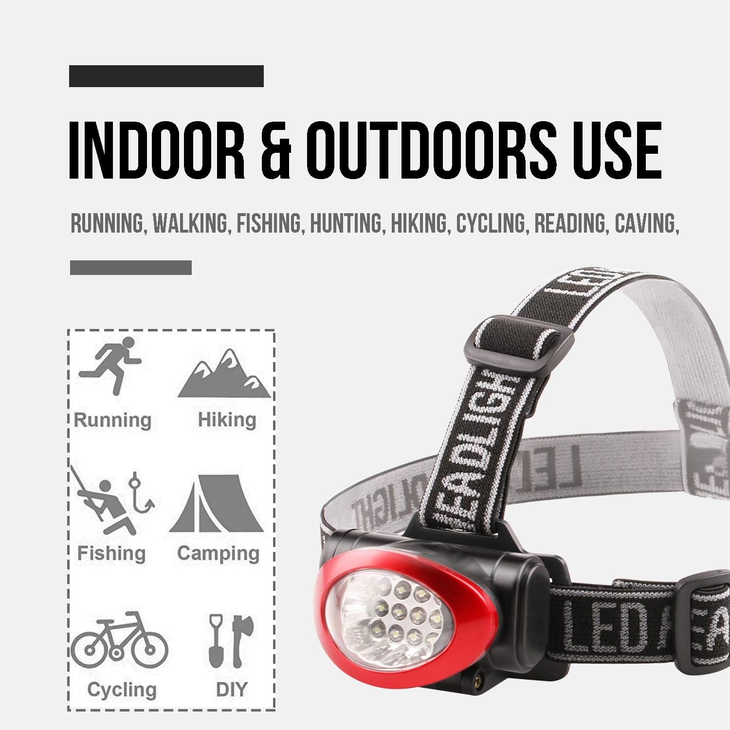 Lichamp 10-Piece Headlamp Set - 12 LED 3 Modes Adjustable Headband