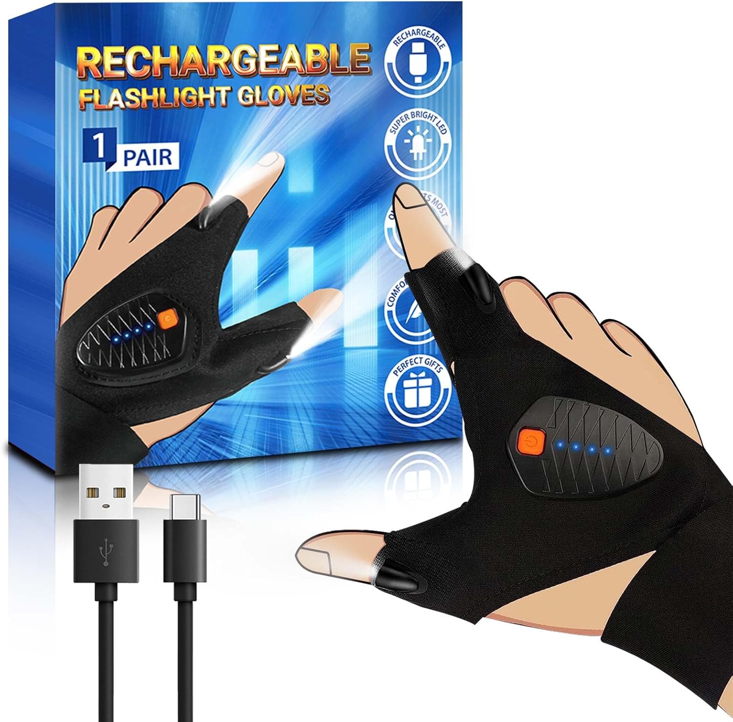 Rechargeable LED Glove for Men Fishing Camping